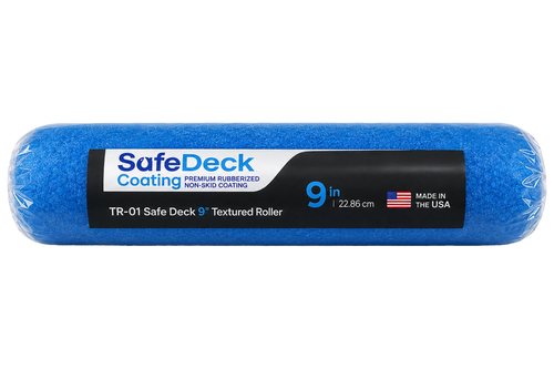 Blue textured roller with SafeDeck Coating label on a white background