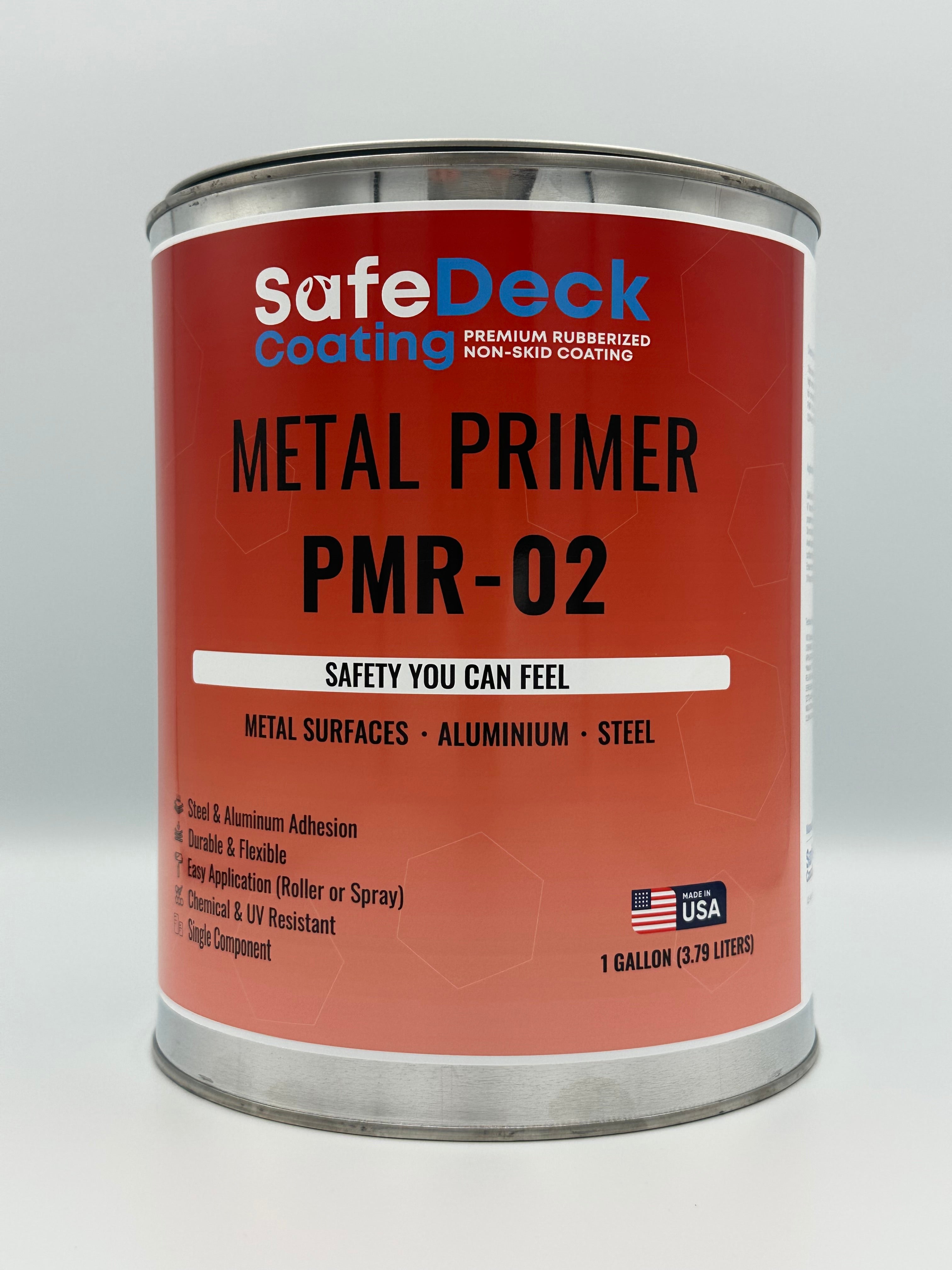 Can of SafeDeck Metal Primer on a white background