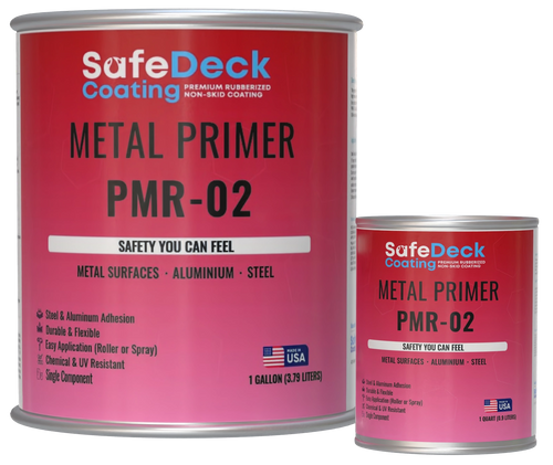 Two cans of SafeDeck Metal Primer PMR-02 on a white background