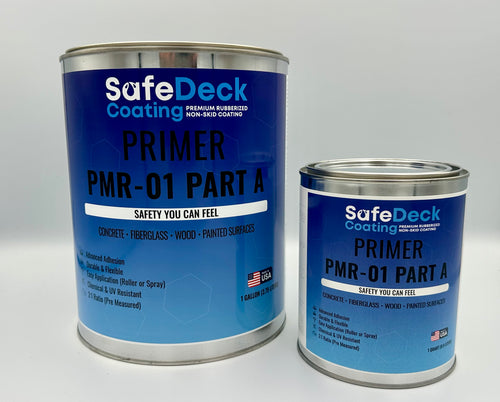 Two cans of SafeDeck Coating Primer PMR-01 Part A on a white background