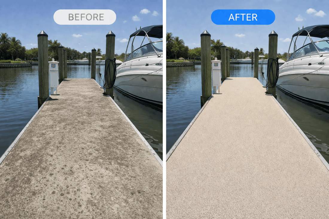 Before and after dock surface coating transformation